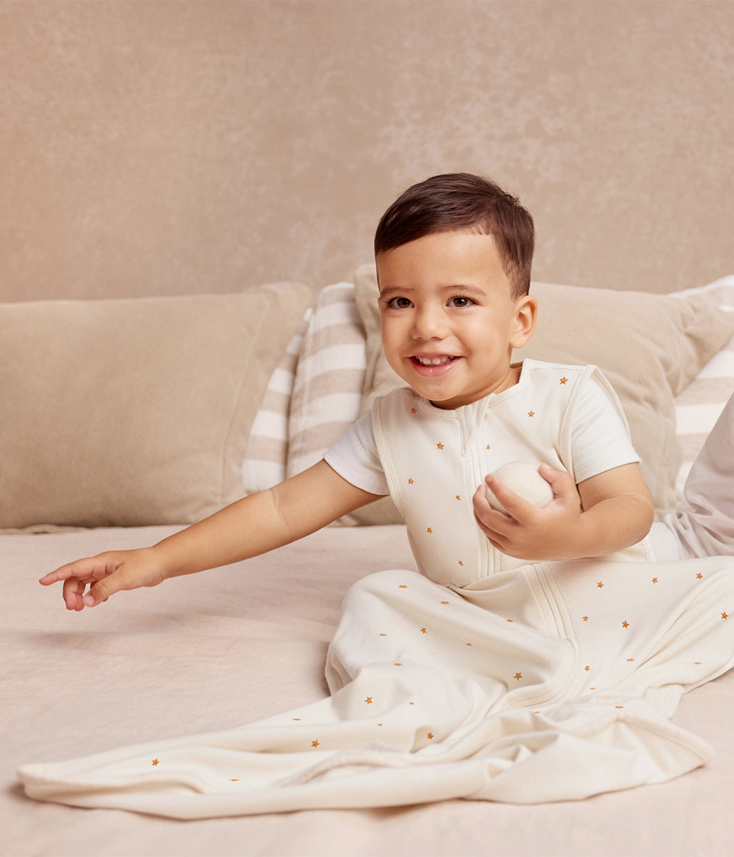 Sleep Bag Sleeveless 1.5 TOG Cotton Buff Twinkle Embroidery