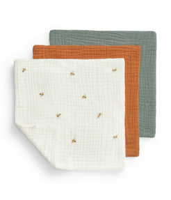 Wash Cloth 3 Pack Muslin Sage Bees