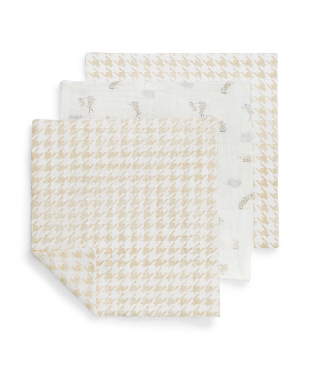 Wash Cloth 3 Pack Cotton White Mini Cloud Bunnies