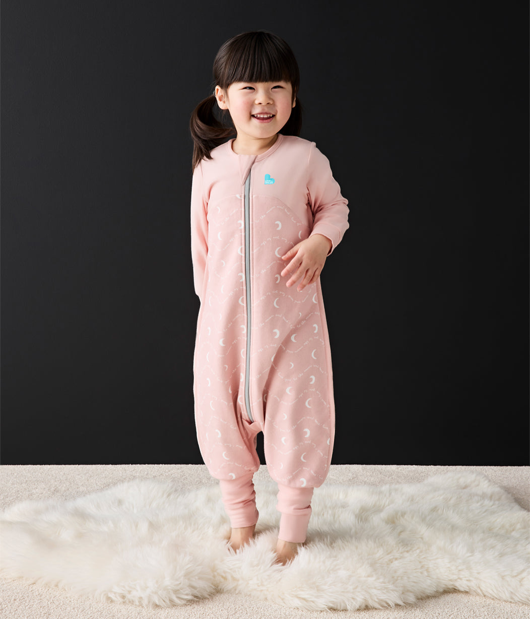 Sleep Suit Long Sleeve 1.5 TOG Cotton Dusty Pink Moon and Back