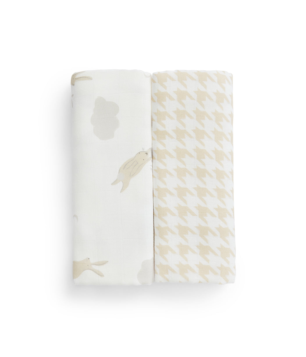 Burp Cloth 2 Pack Cotton White Cloud Bunnies