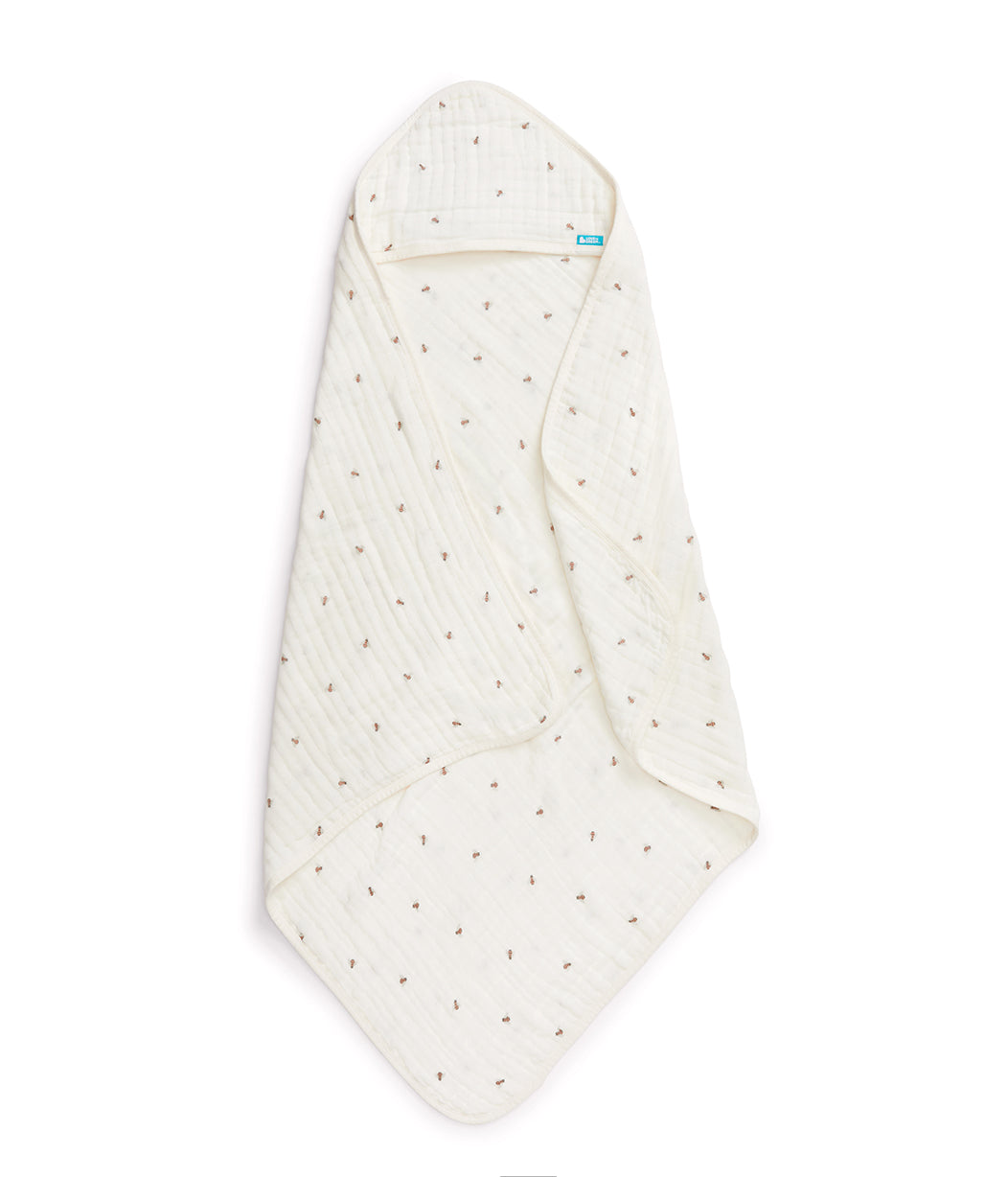 Hooded Towel Cotton Blend Cream Bees