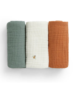 Wash Cloth 3 Pack Muslin Sage Bees