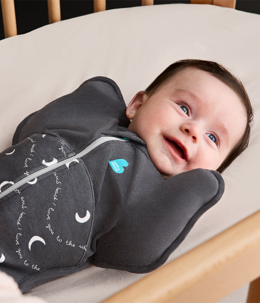 Swaddle Up™ 1.5 TOG Cotton Charcoal Moon and Back