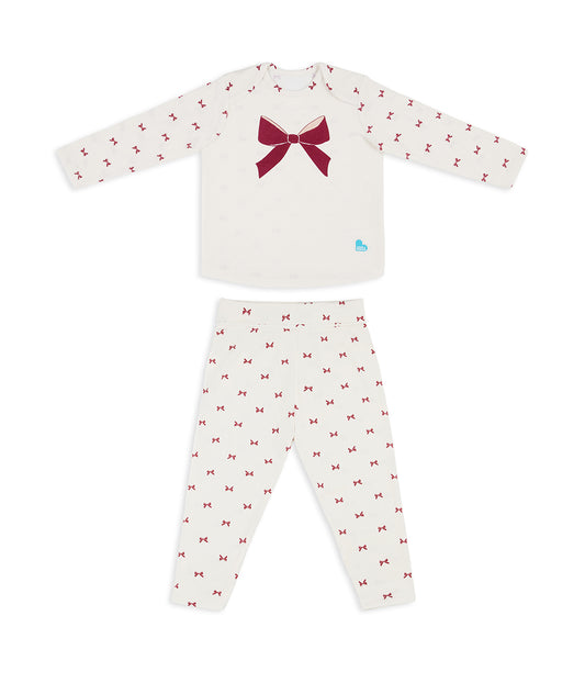 Kids Pyjama Set Long Sleeve Viscose from Bamboo Cream Bows