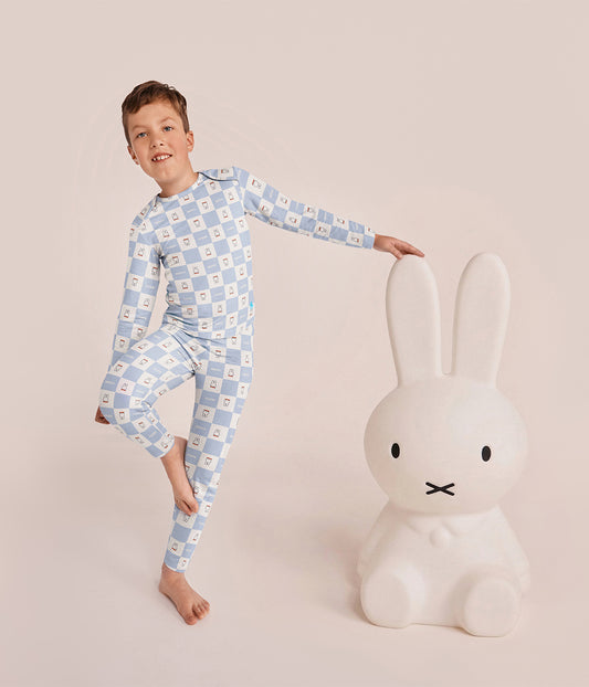 Kids Pyjama Set Long Sleeve Viscose from Bamboo Blue Miffy Checker