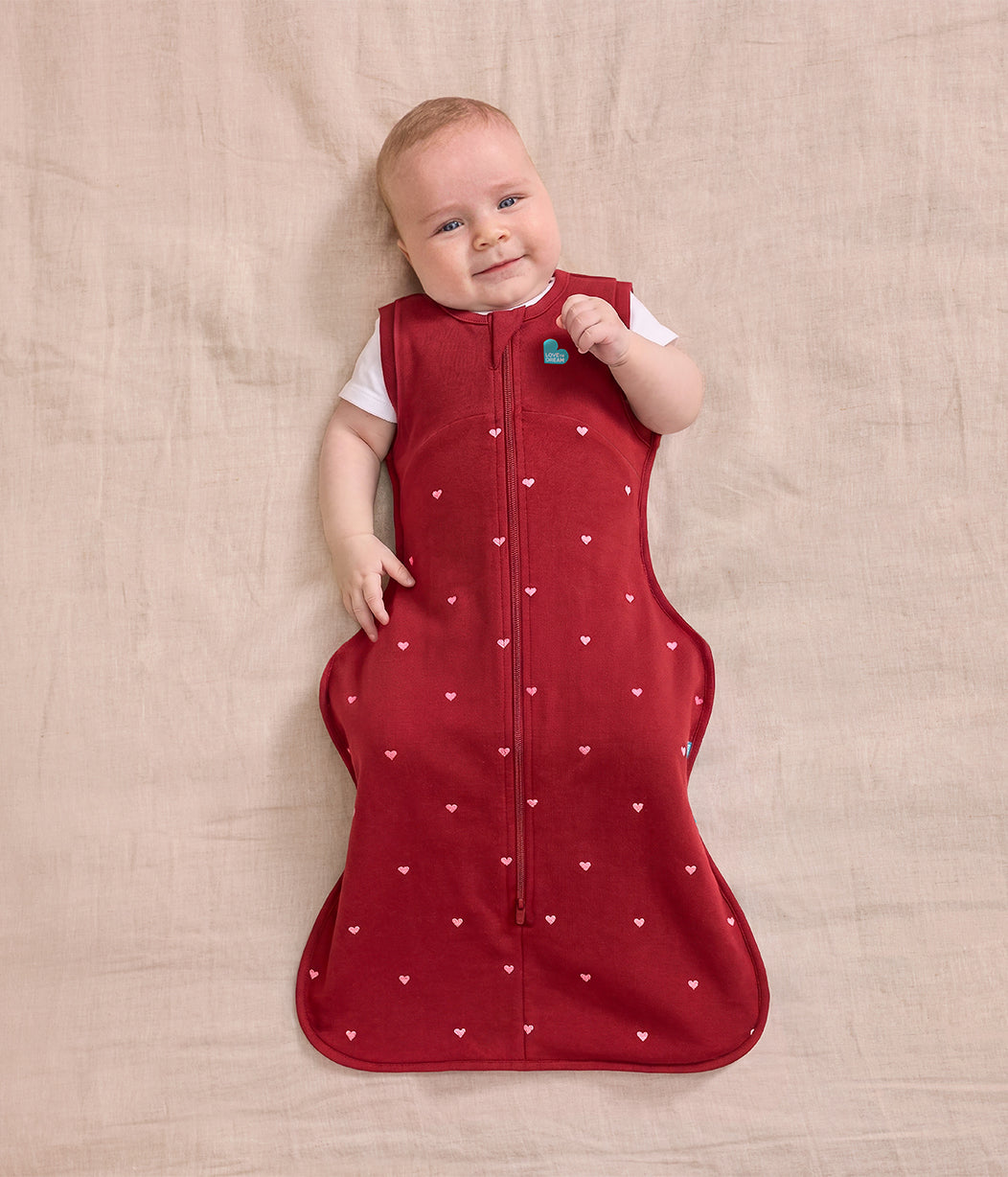 Swaddle Up™ 2-in-1 Transition Bag 1.5 TOG Cotton Fleece Maroon Hearts Embroidery