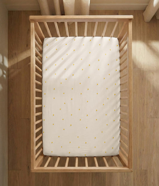HushDry™ 2-in-1 Waterproof Fitted Cot Sheet Viscose from Bamboo Cream Lemons