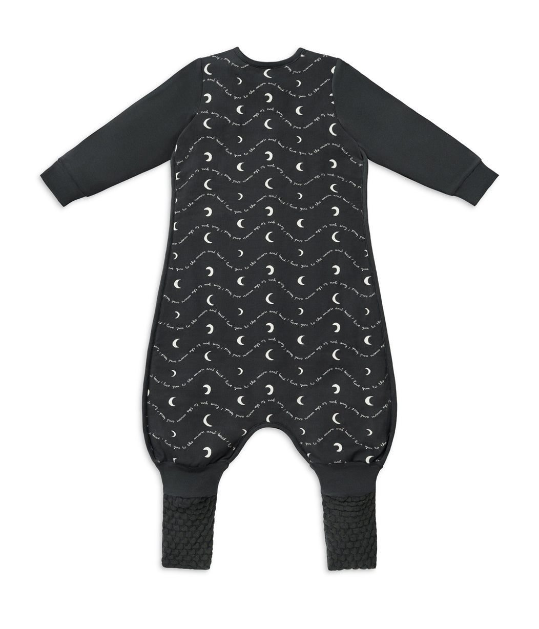 Sleep Suit Long Sleeve 1.5 TOG Cotton Charcoal Moon and Back